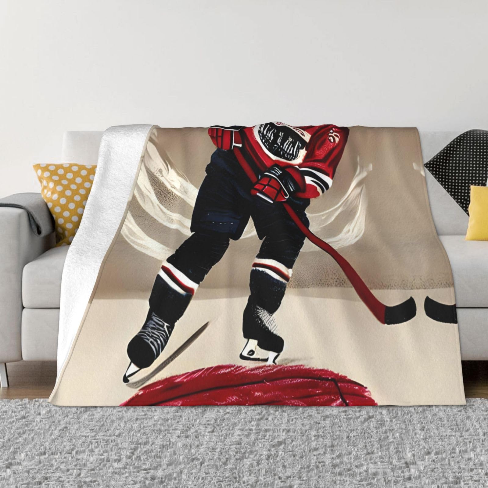 Plaid hockey en flanelle pour soirées canapé et sorties camping