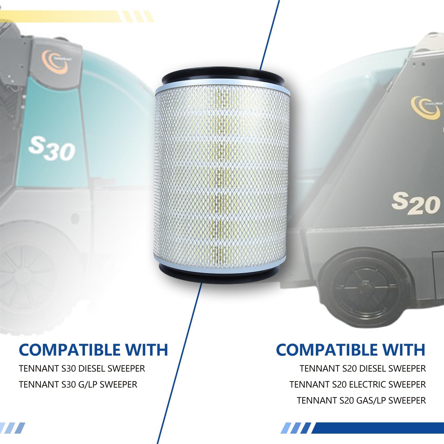 Cylinder Filter Compatible With Tennant S20 Diesel Sweeper S20 Electric Sweeper S20 Gas/LP Sweeper S30 Diesel Sweeper S30 G/LP Sweeper 1045900 TN1045900