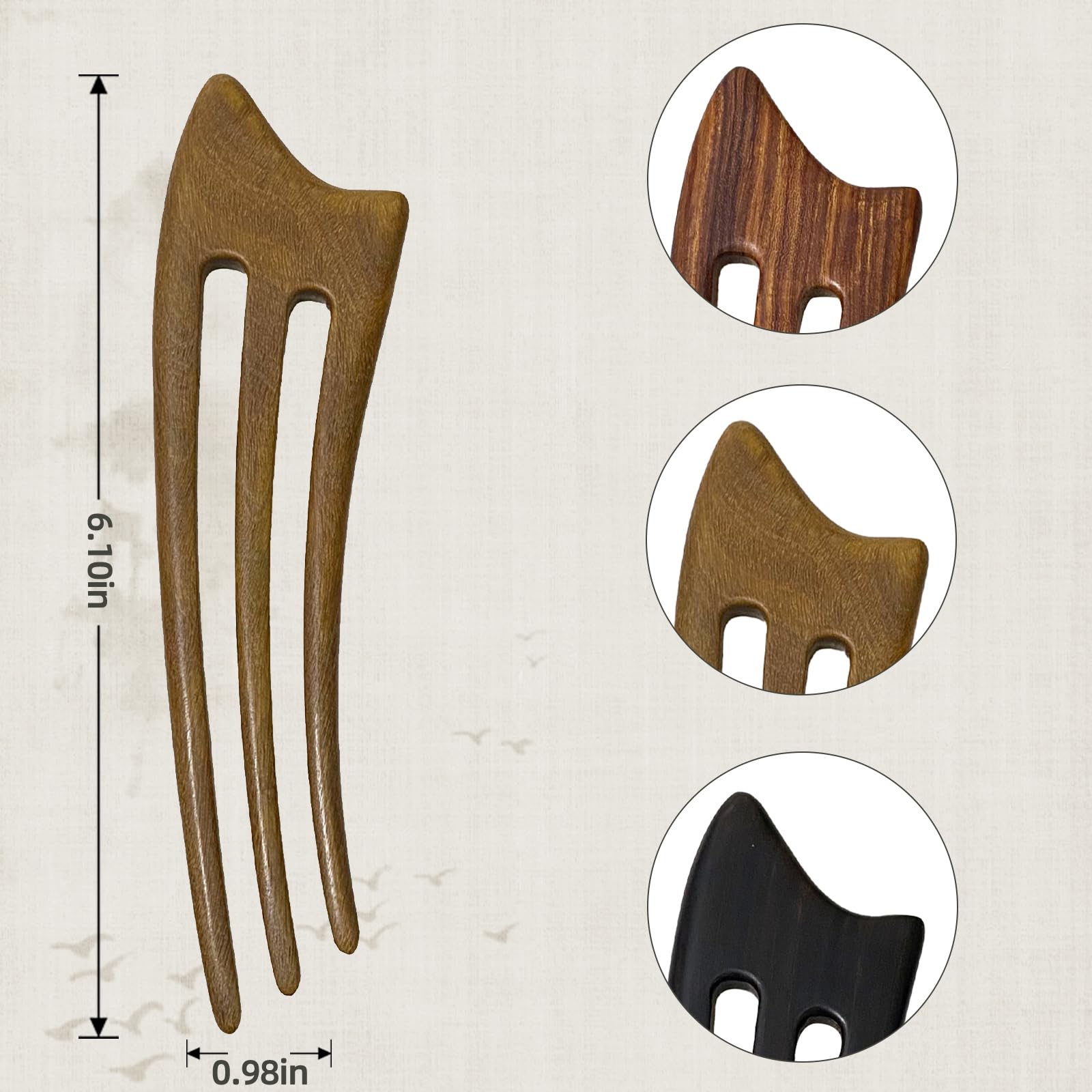 Französische Haargabel aus Holz, handgefertigt, 3 Zinken, für Damen, Sandelholz, Haarstäbchen für Brötchen, Chignon, Haarnadeln, Zubehör