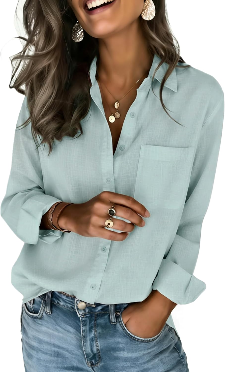 Zeagoo Womens Button Down Shirts Long Sleeve Cotton Gauze Tops Casual Collared Blouses Loose Fit