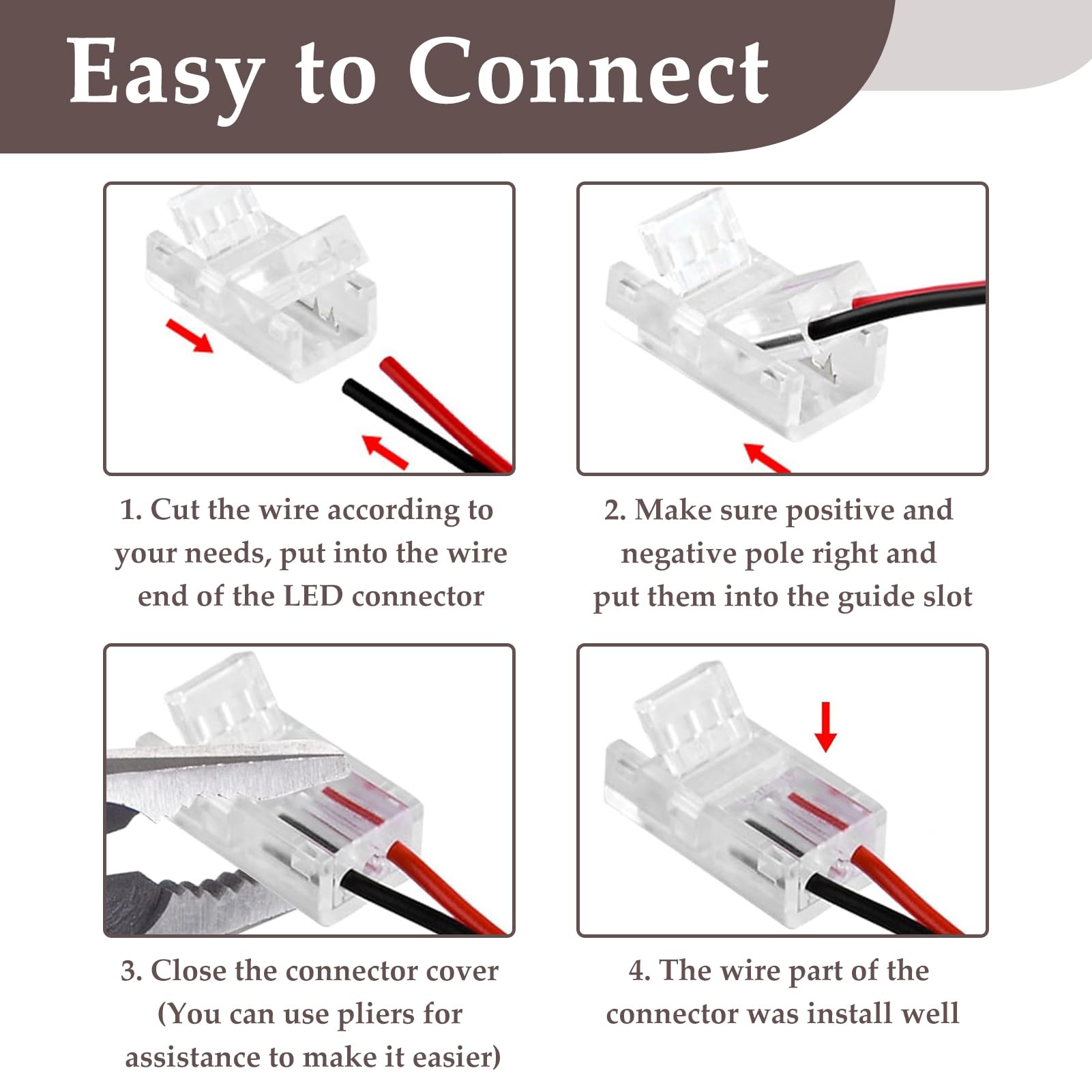 10 PCS 2 Pin 8mm COB LED Strip Connectors, LED Light Strip Connectors with 16.4ft Extension Cable 22 AWG - Image 4