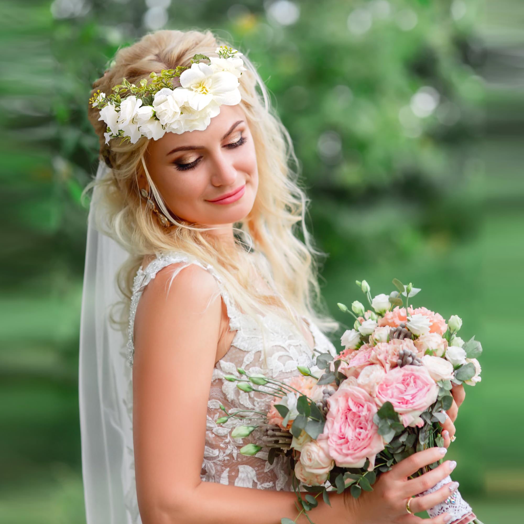 Amazon.com: White Flower Crown Adjustable Handmade Green  display picture 1