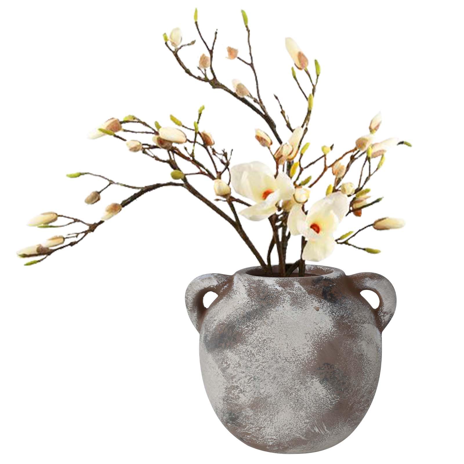 Jarrón de Cerámica Rústica, Jarrón Decorativo Vintage de Terracota para Decoración del Hogar, Mesa, Sala de Estar y Estantes Flores Frescas o Secas -6.4 Pulgadas, Color Terra