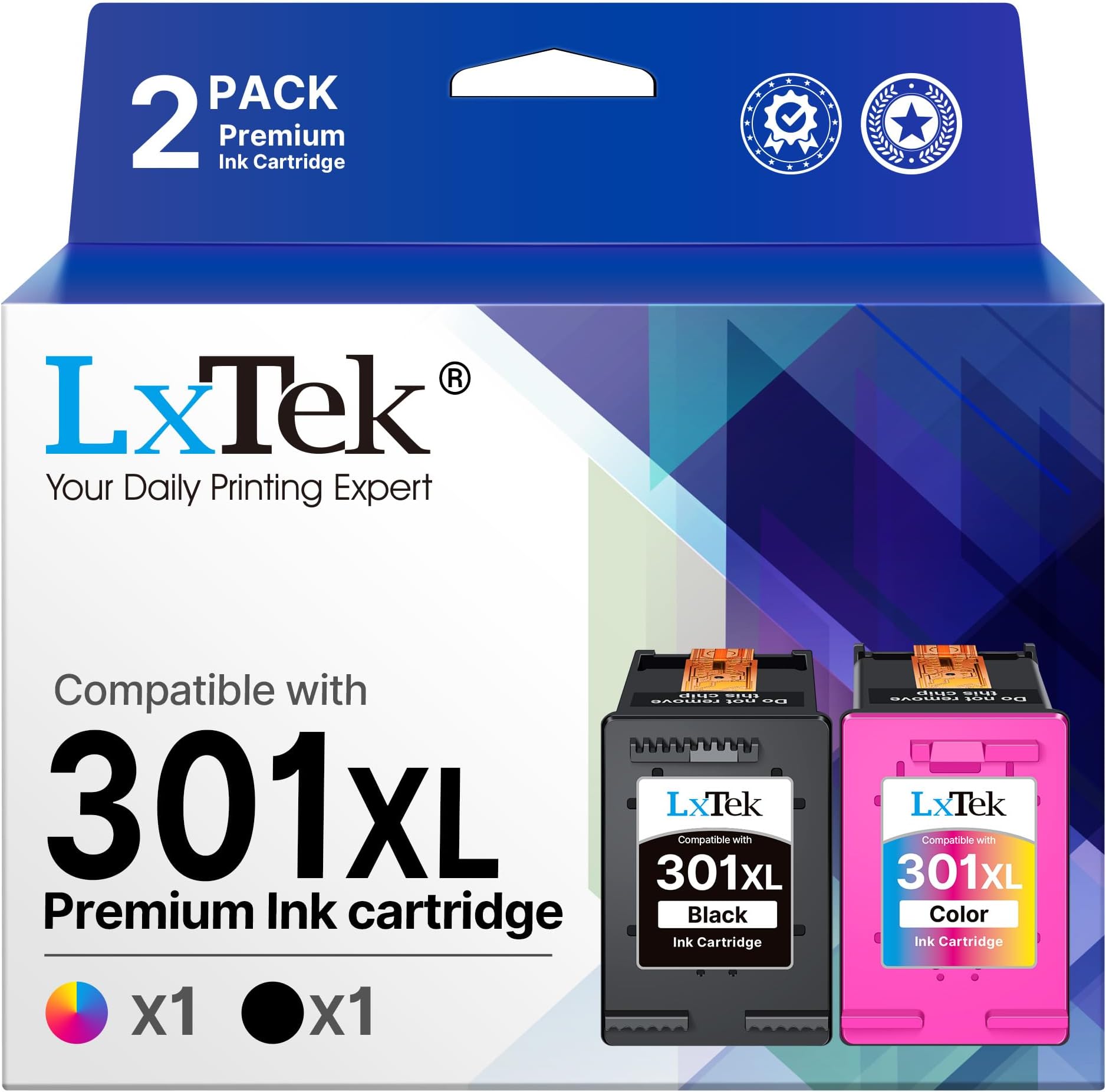 LxTek 301XL High Yield Ink Cartridge Replacement for HP 301XL for Deskjet 1000 1010 1050 1510 1512 2050 2050A 2510 2540 3050 Envy 4500 4502 4503 5530 5532 2620(Black Colour, 2-Pack)