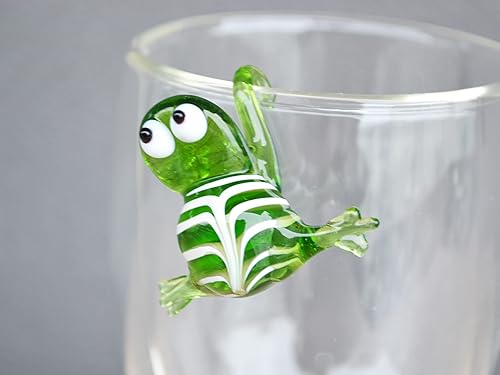 Miniatura 3 de Figura de rana de cristal verde  Miniatura soplada a mano estilo Murano  Adorno de rana coleccionable para estante, terrario o maceta  Regalo para