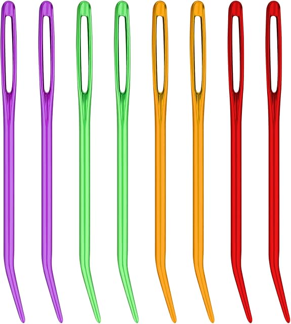 SAVITA 8pcs Bent Tapestry Needles, Aluminum Large-Eye Blunt Yarn Needles for Crocheting Sewing Knitting Needles Wool Macrame Needle for Hand Stitch DIY Crafts (Purple, Red, Yellow, Green)