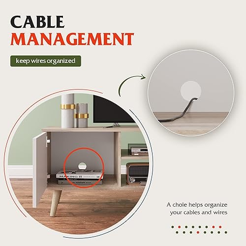 Miniatura 50 de WLIVE Soporte de TV para TV de 55 y 60 pulgadas, moderno centro de entretenimiento con armarios de almacenamiento, mesa consola de TV de mediados de