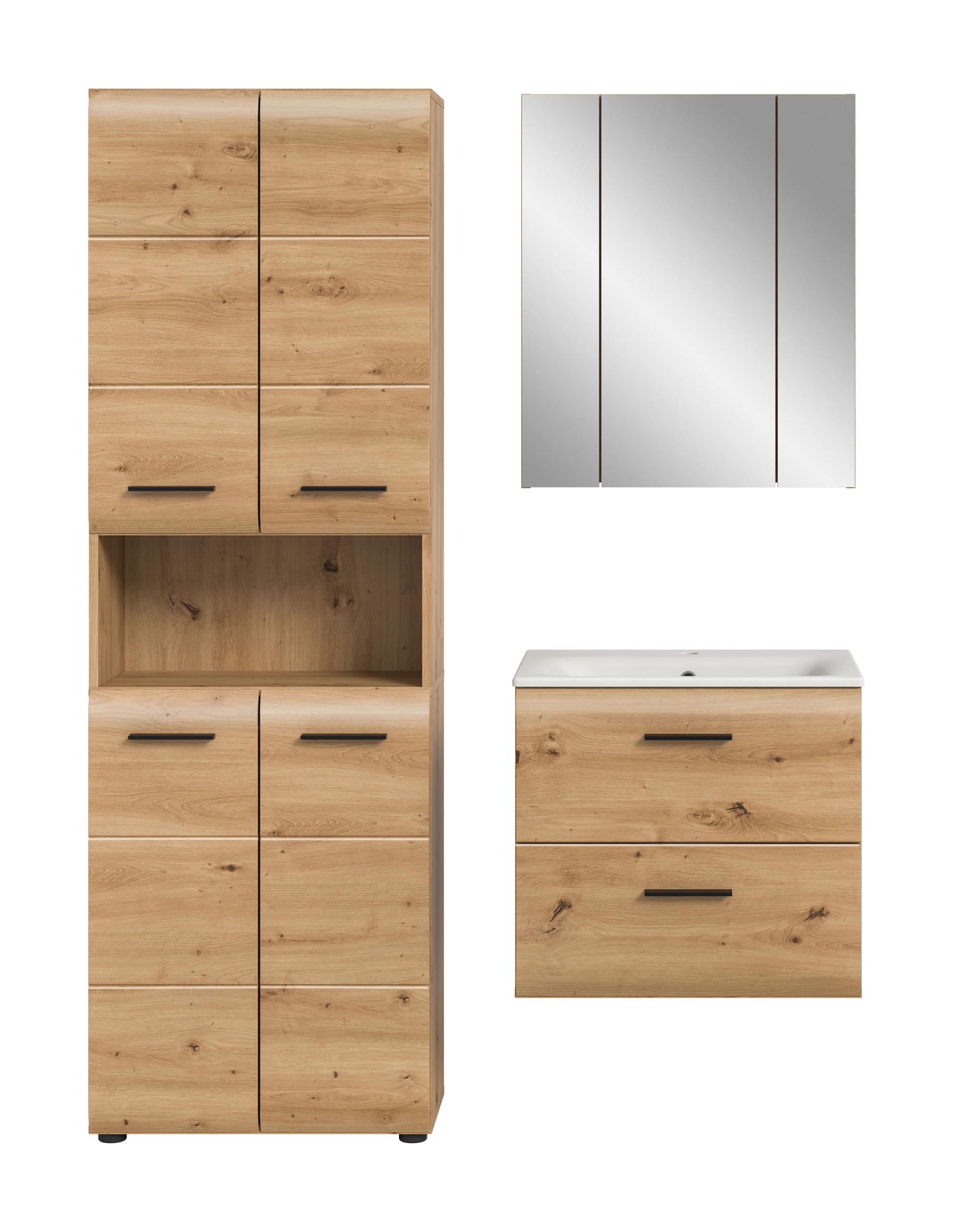xonox.home – 3 TLG. Kompakte Badkombination Ice 135x185x46 cm in Korpus und Front Artisan Oak Nachbildung – Stilvolles Möbel-Set für Moderne Badezimmer – pflegeleicht & funktional – Bild 2
