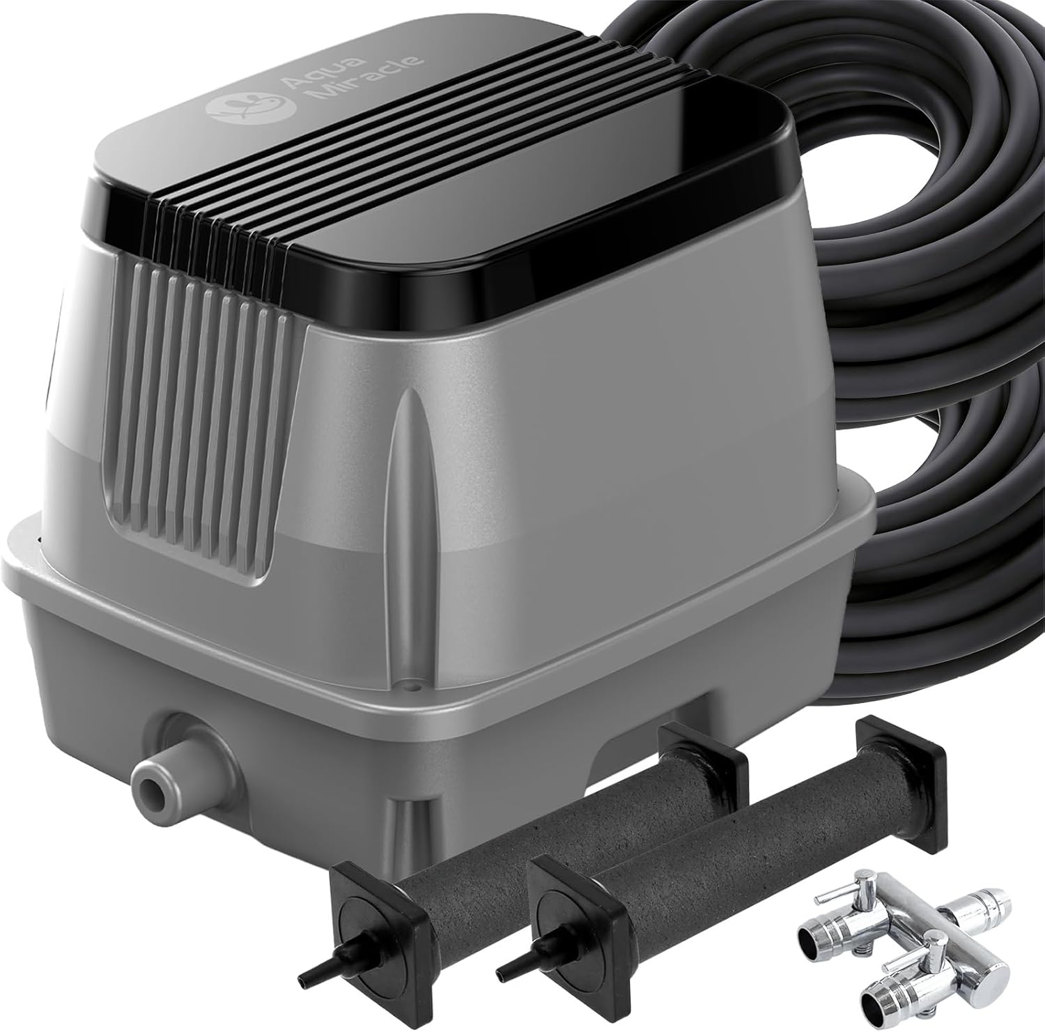 AquaMiracle Koi Pond Aerator Pond Air Pump for Outdoor Ponds 5000-10000 Gallons, All-in-One Aeration Kit with Self-Sinking Airline Flow Control Rubber Air Diffuser