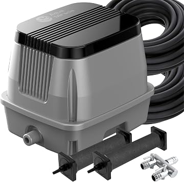AquaMiracle Koi Pond Aerator Pond Air Pump for Outdoor Ponds 5000-10000 Gallons, All-in-One Aeration Kit with Self-Sinking Airline Flow Control Rubber Air Diffuser