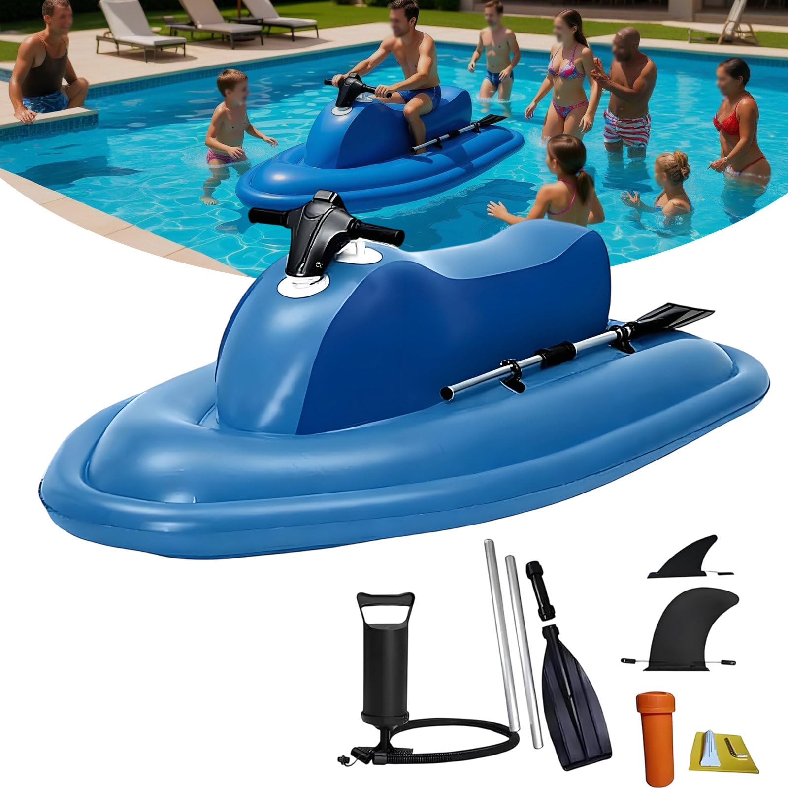 LwiftGal Electric Inflatable Jet Ski, Small Electric Boats One Person, Foldable Electric Inflatable Jet Ski & Diving Underwater Scooter(Optional), 500w, for Adults, Pool, Lake Blue-Nothrusters