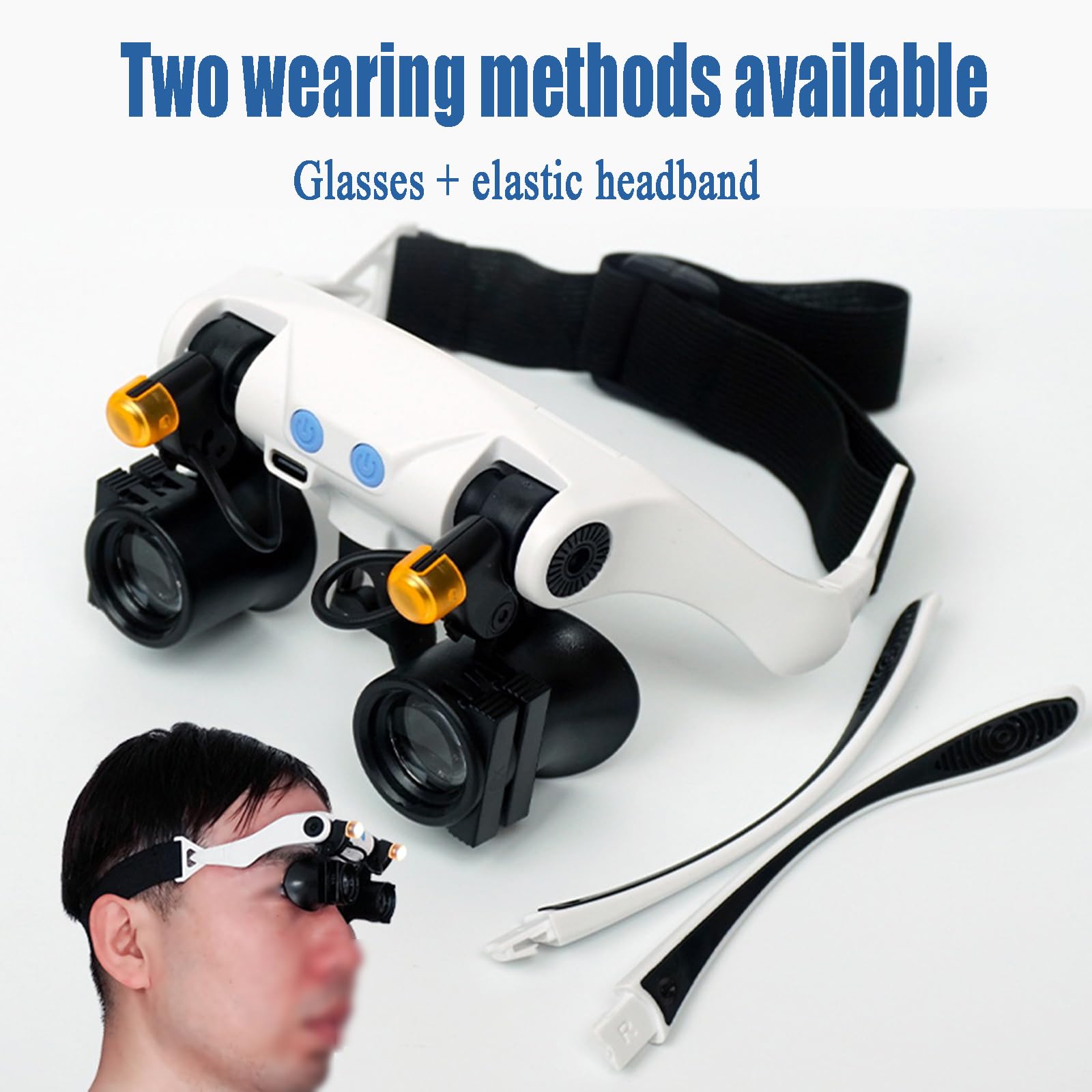 Lupa de diadema con luz LED, lupa manos libres, lentes intercambiables 3-25X para leer, reparar relojes y trabajos de joyería
