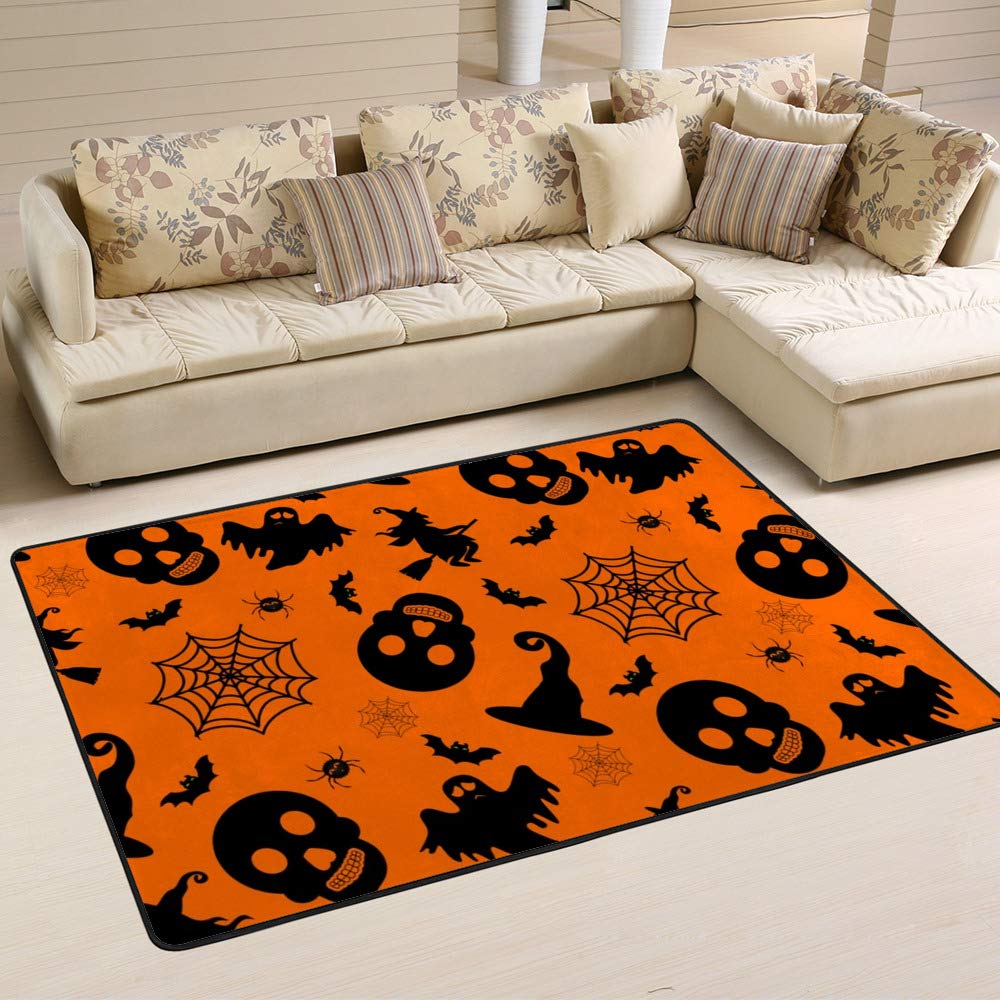 Tapis Halloween sorcière chauve-souris fantôme Ruchen grand tapis de salon orange vif