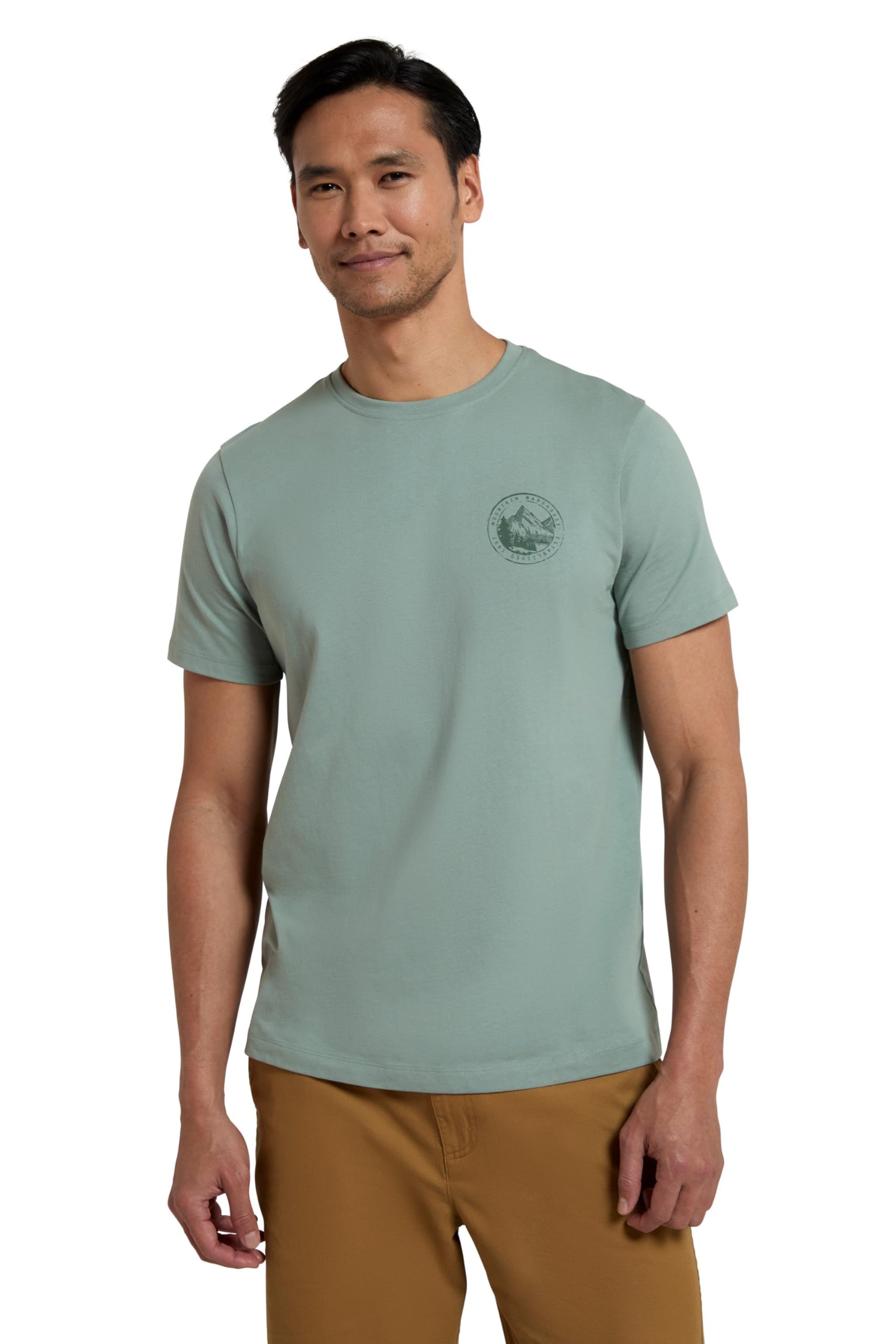 Mountain Warehouse Men's Light Khaki Mountain Valley Cotton T-Shirt - Lightweight, Breathable & Uv Protect Casual Tee - Spring Summer, Outdoors, Holiday, Walking, Hiking Xs