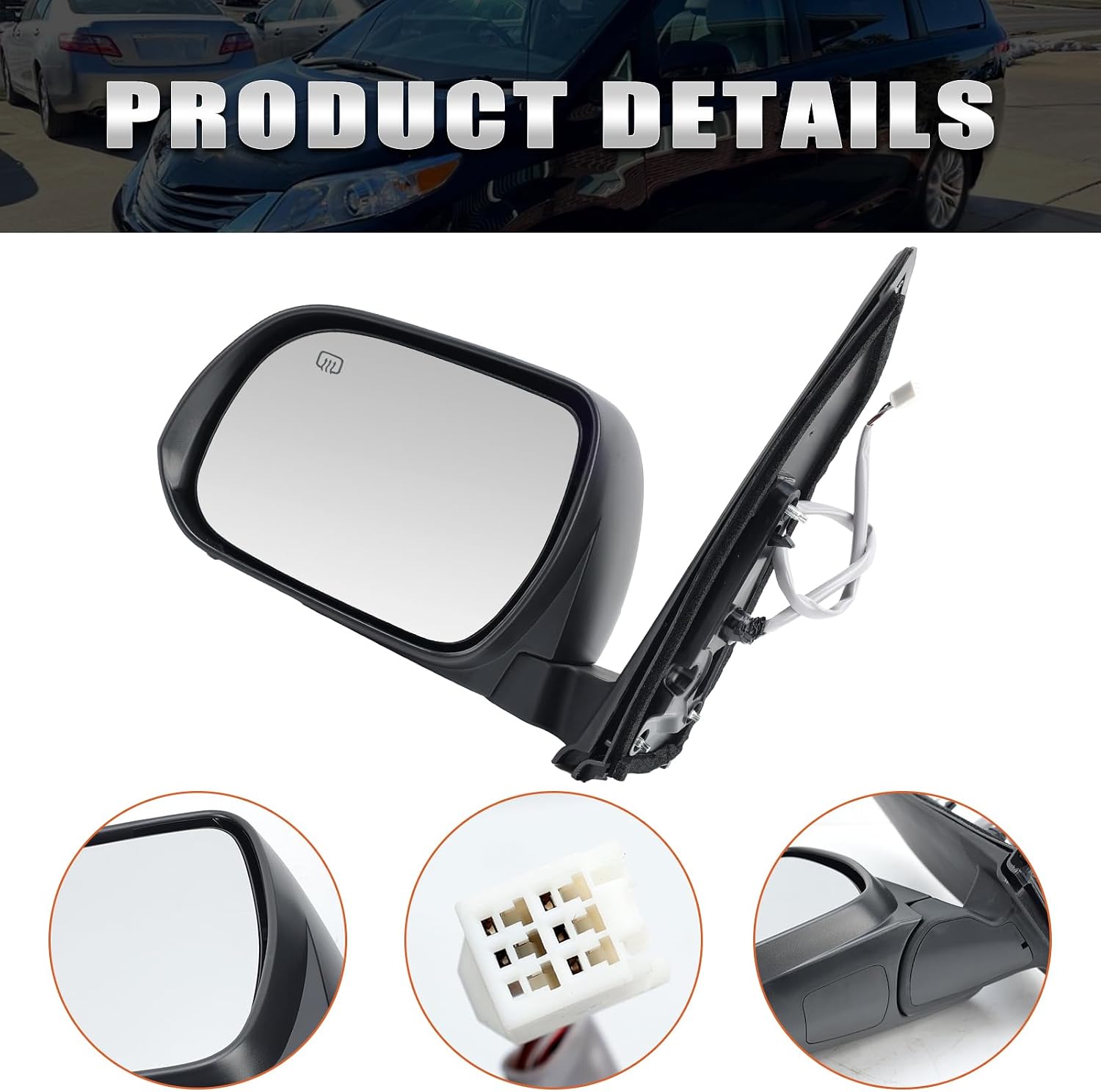 Left Driver Side Mirror Compatible with Toyota Sienna 2013-2017 Heated Power Glass Manual Folding Door Mirrors Black 6H5P