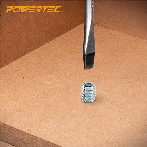 Miniatura 5 de POWERTEC QTI1004 Insertos roscados para muebles de madera  Chapado en zinc  38"-16 hilos internos  0.709 in de longitud  Paquete de 50