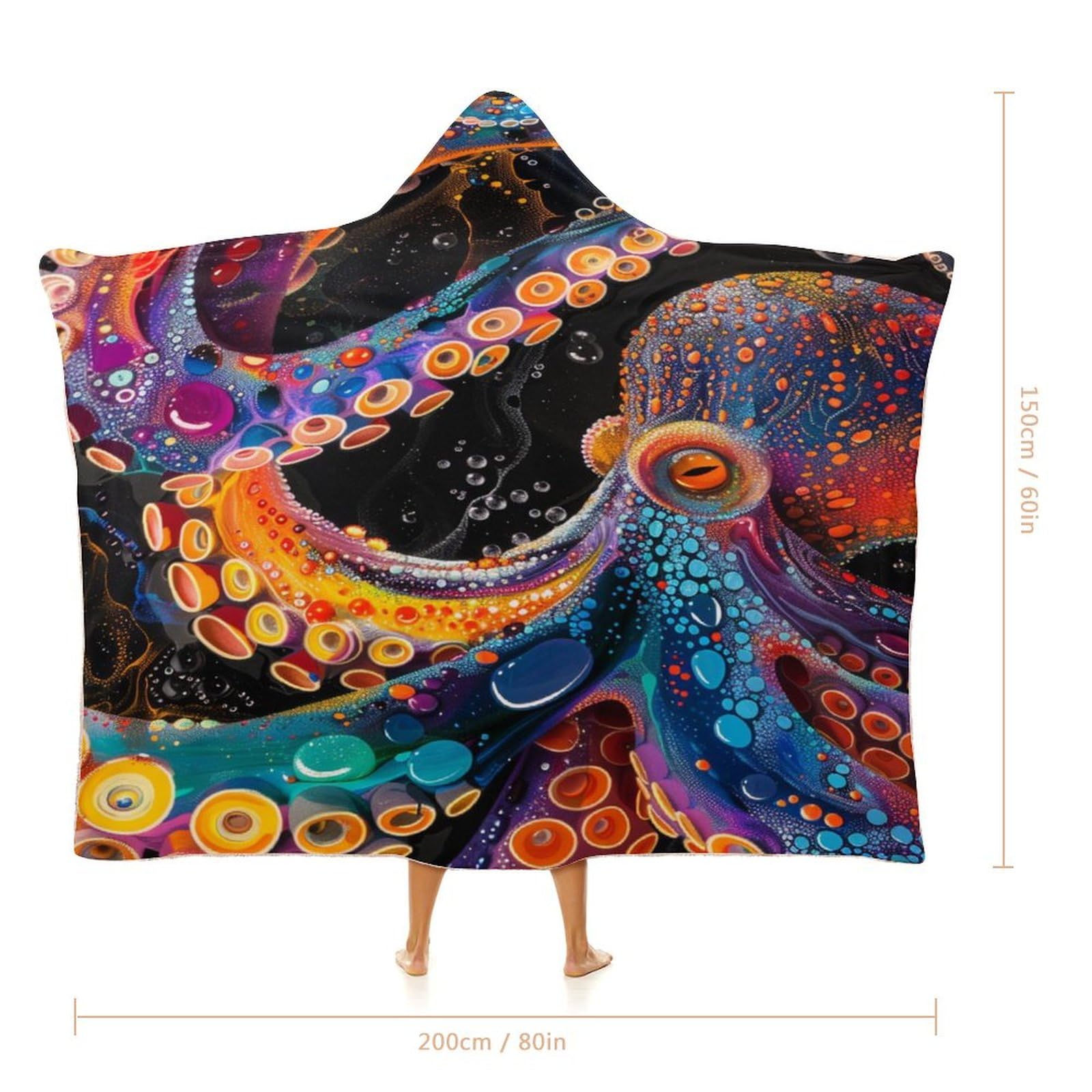 Snbidmk Octopus Gifts For Adults Wearable Hooded Blanket, Oversized Flannel Wearable Blanket With Hood, Super Soft Warm Cozy Octopus Blanket For Home Decor Couch Sofa Bed-80