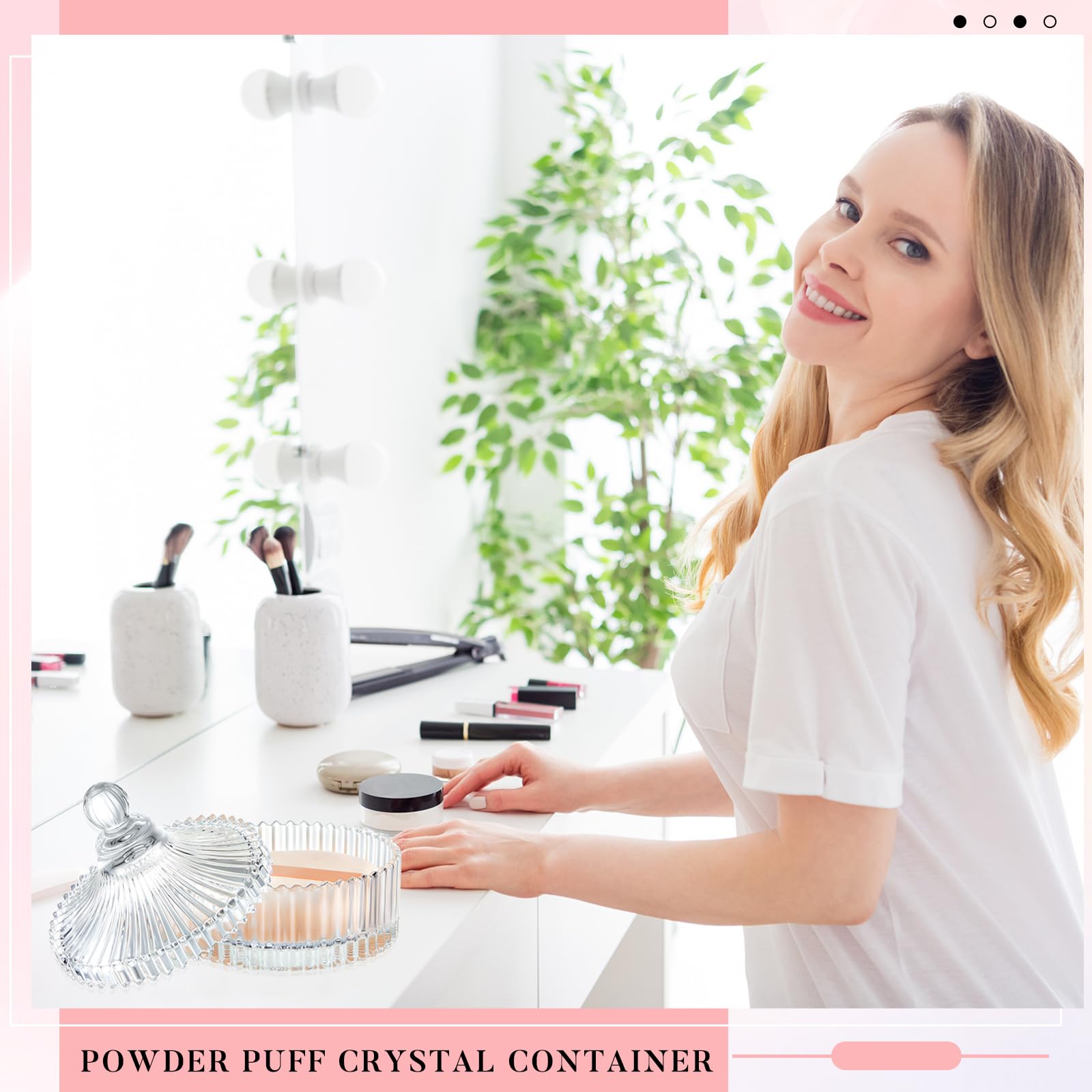 Tioncy 3 piezas extra grandes para polvo corporal y recipiente, recipiente de cristal de 14 cm con esponja de terciopelo de 5.12 pulgadas, caja de vidrio para mujer, herramienta de maquillaje de polvo