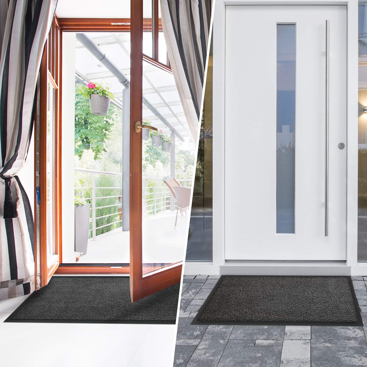 Zerbino Ingresso Casa - Tappeto Entrata Interno, Esterno - Tappeto Asciugapassi Testato - Grigio e Nero - 120x180cm