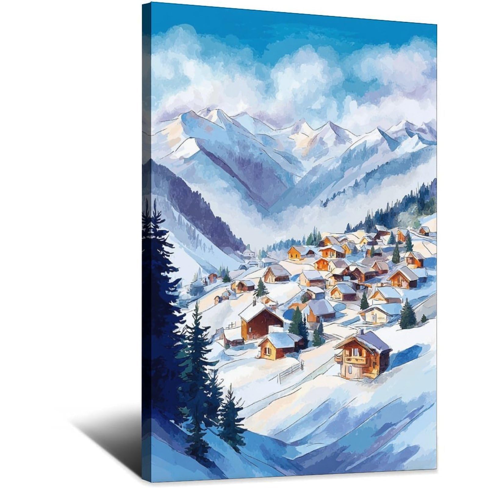 La Plagne Ski Poster 24x36inch(60x90cm) Vintage Watercolor Canvas Art