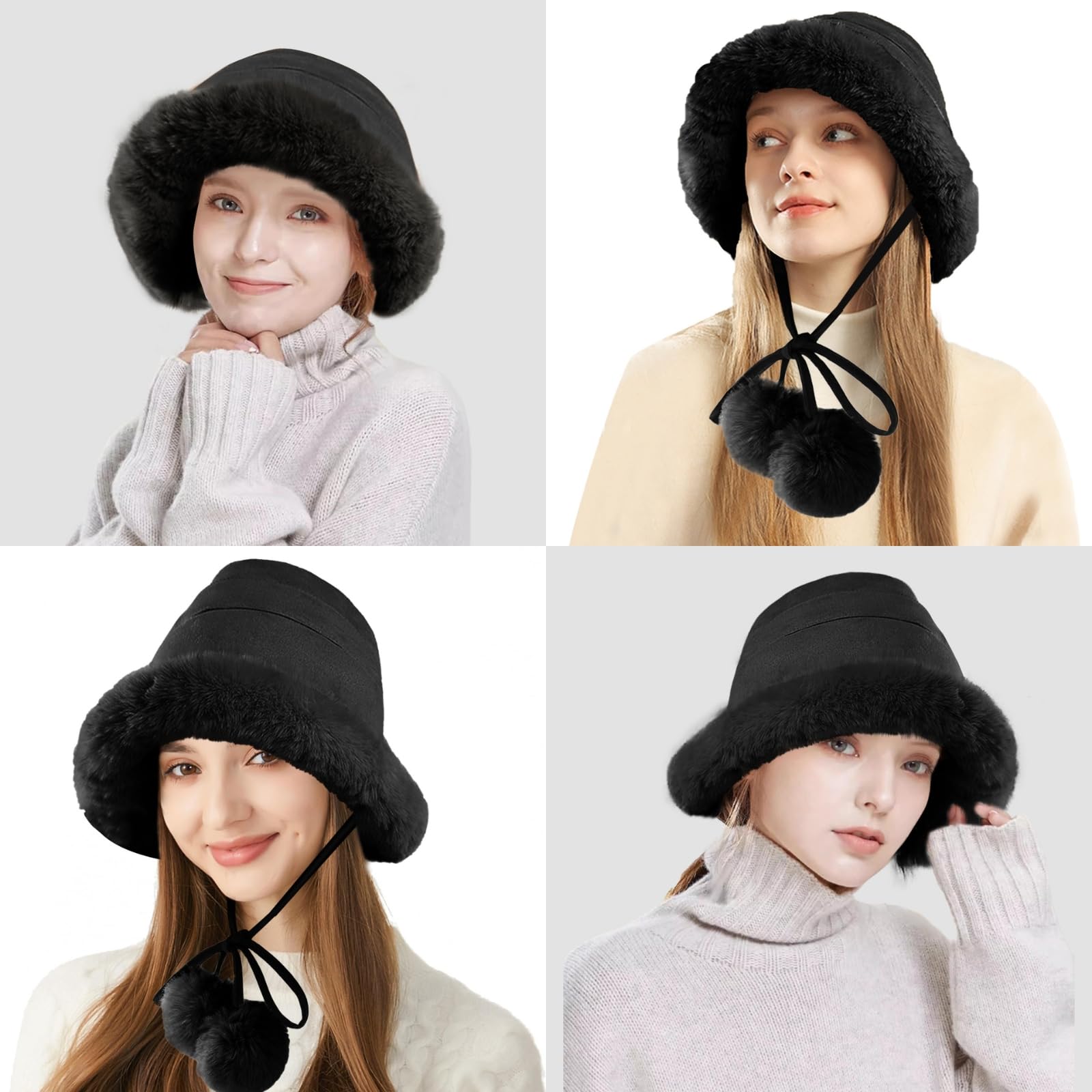 crazy bean Cappello Donna Invernale Peloso Caldo Cappello Pescatore Elegante con PON PON in Pelliccia Rimovibile Arrotolato Bordo