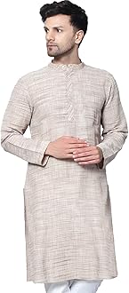 Men's Cotton Regular Textured Long Kurta Full Sleeves - Casual Ethnic Wear