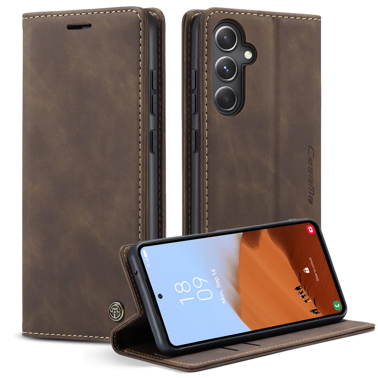 Cracedily Handyhülle für Samsung Galaxy S23 FE 5G Hülle, Klapphülle Premium Lederhülle Klappbar Flip Case Tasche Magnet Kartenfach Standfunktion Klapphülle Schutzhülle für Galaxy S23 FE Case, Kaffee