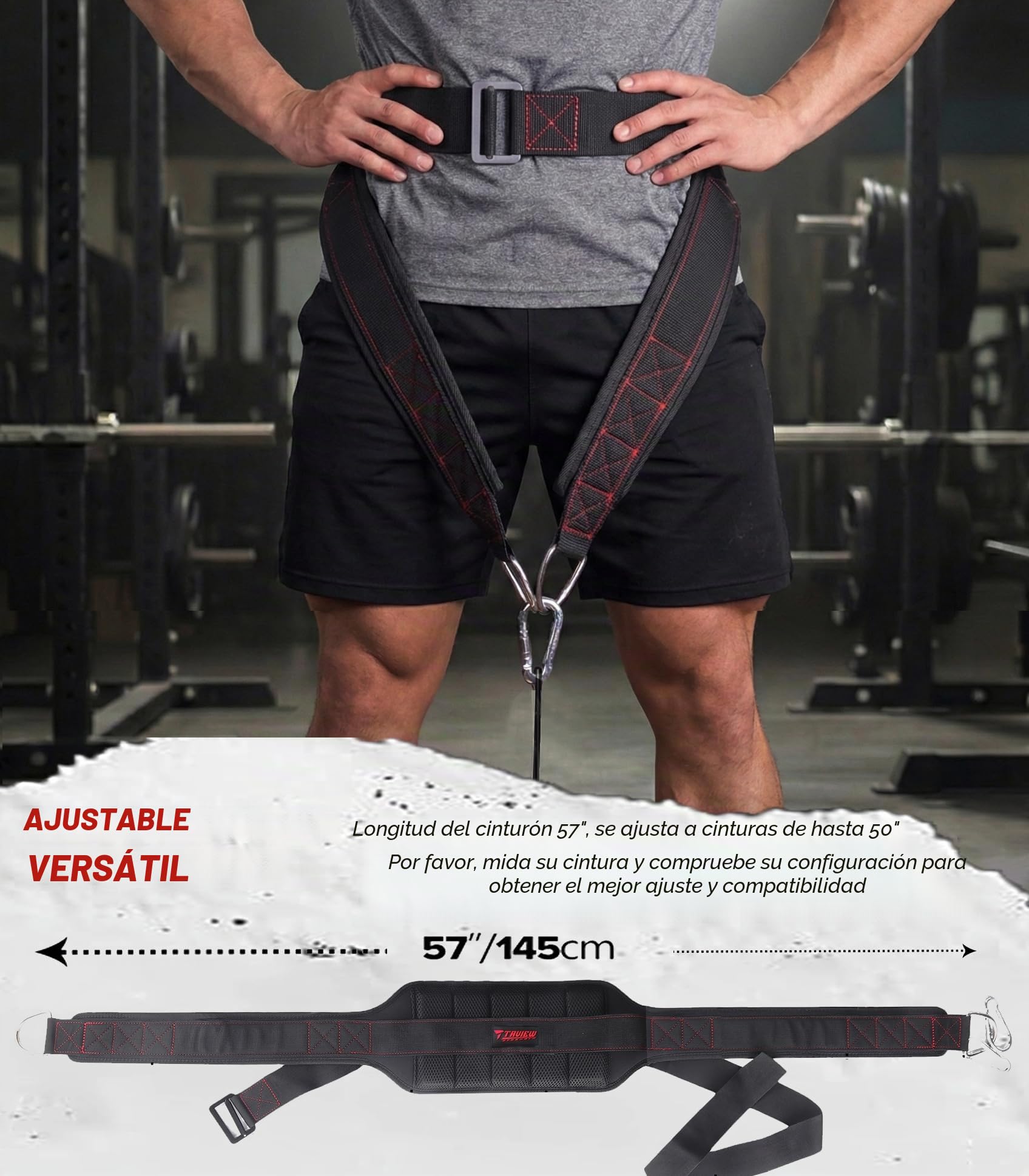 Cinturón para sentadillas con cinturón, fijación de rack y máquina de sentadillas, levantamiento de pesas y levantamiento de potencia, soporte de espalda, perfil bajo, cadera y muslo acolchados