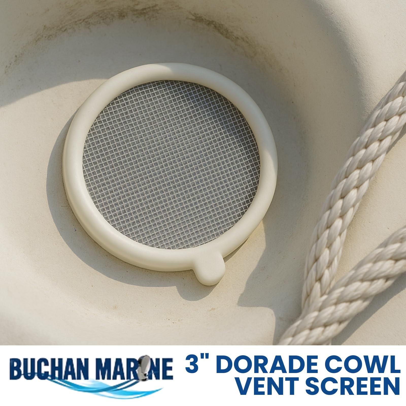 Buchan Marine Dorade Cowl Vent Screen UV Resistant Durable Soft Bendable Plastic Ventilation Cover - 3 Inch White