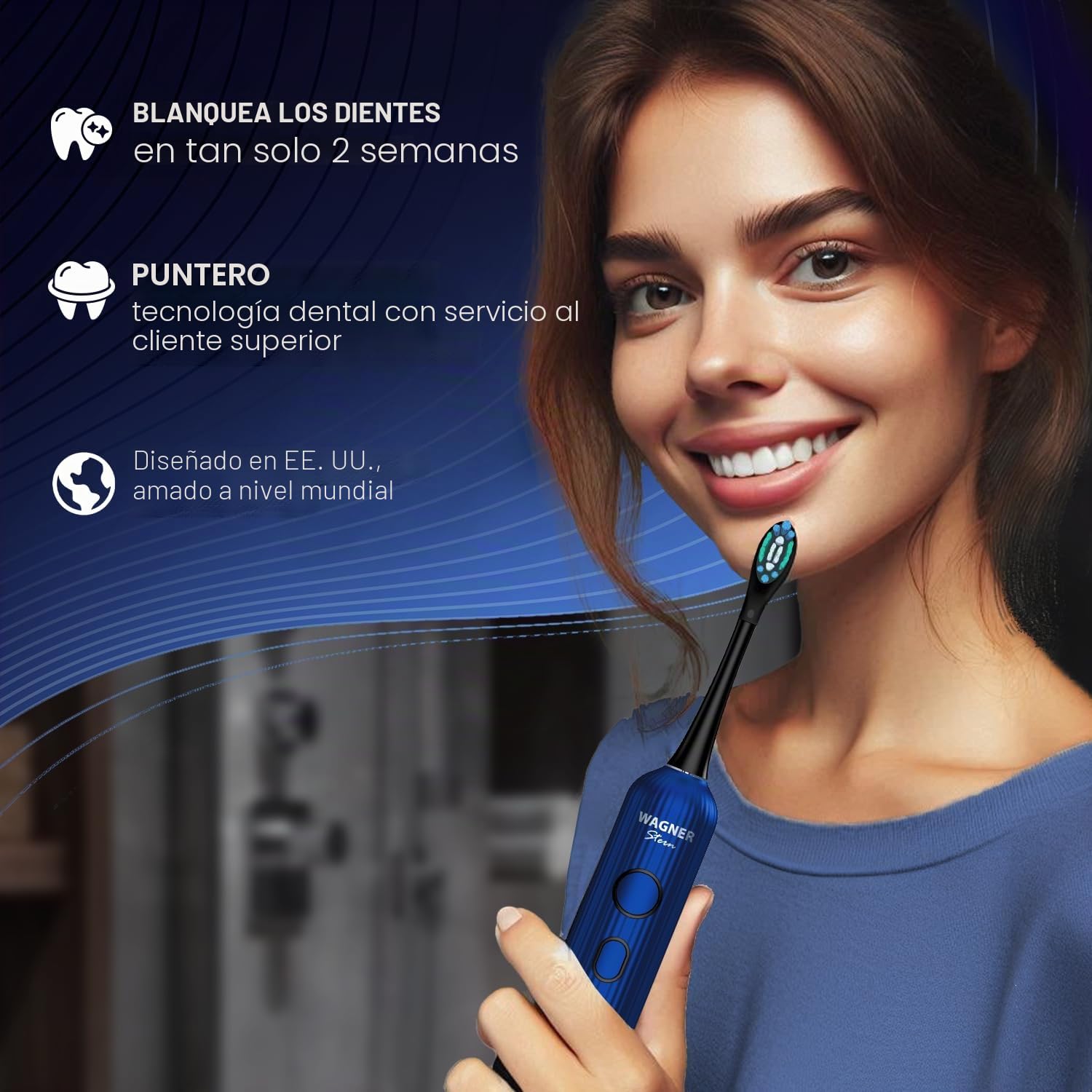 Wagner Stern VibroWave Plus - Cepillo de dientes eléctrico sónico con oscilación y vibración con 4 cabezales de cepillo. IPX7 resistente al agua.