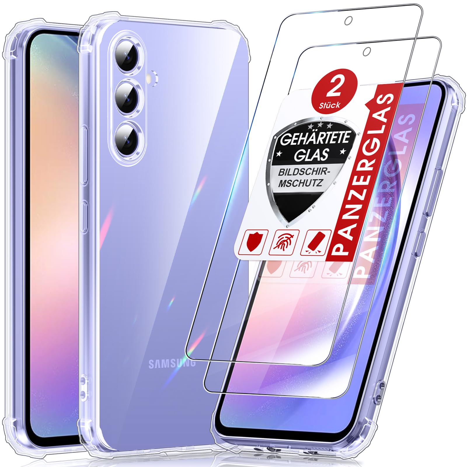 LeYi für Samsung Galaxy A54-5G Hülle mit 2 Stück Schutzfolie-Transparent