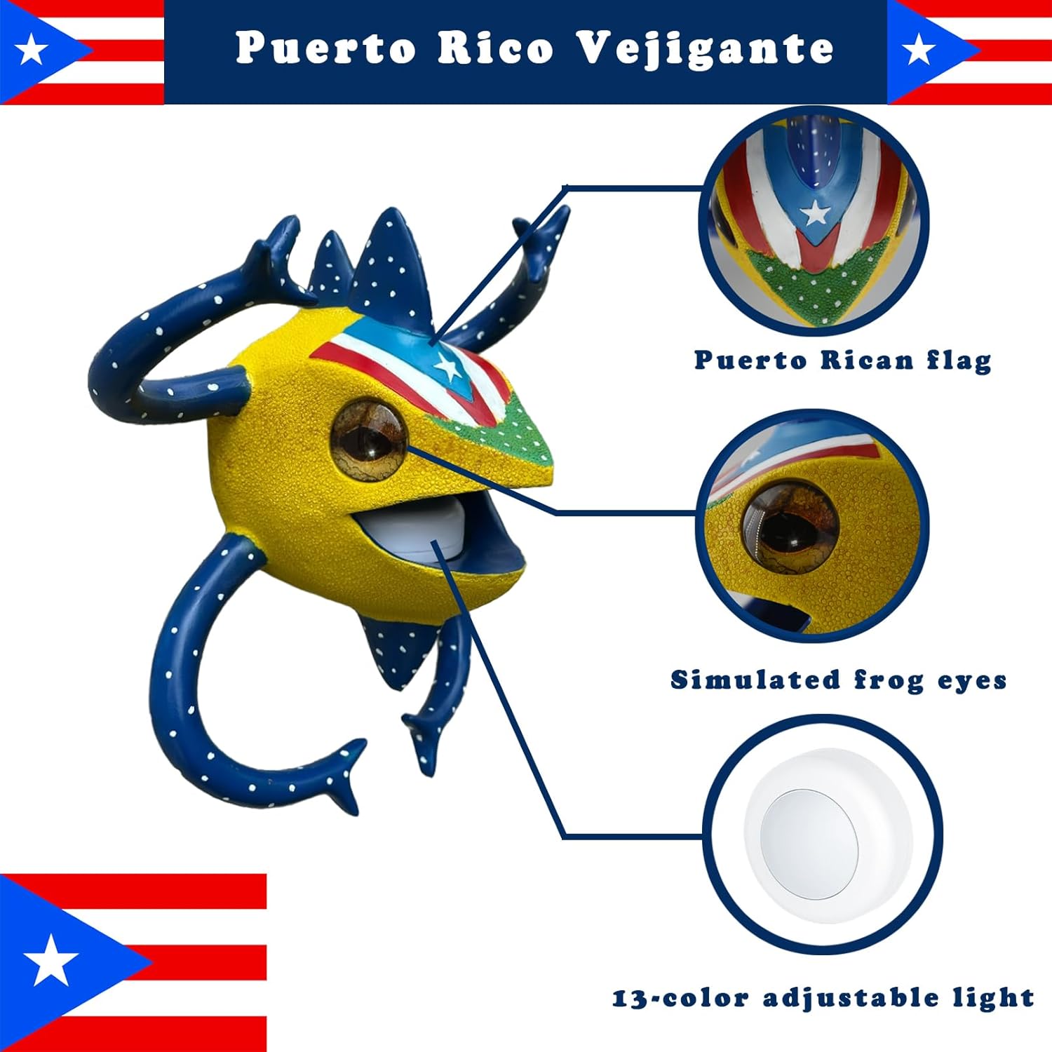 Puerto Rico Souvenirs, Vejigante Mask Wall Decor of Puerto Rico with LED Coqui Lamp, Vejigante Mask Coqui Frog Puerto Rican Art Decor, Idea Gifts for Boricua and Puerto Rican(Colorful-1)
