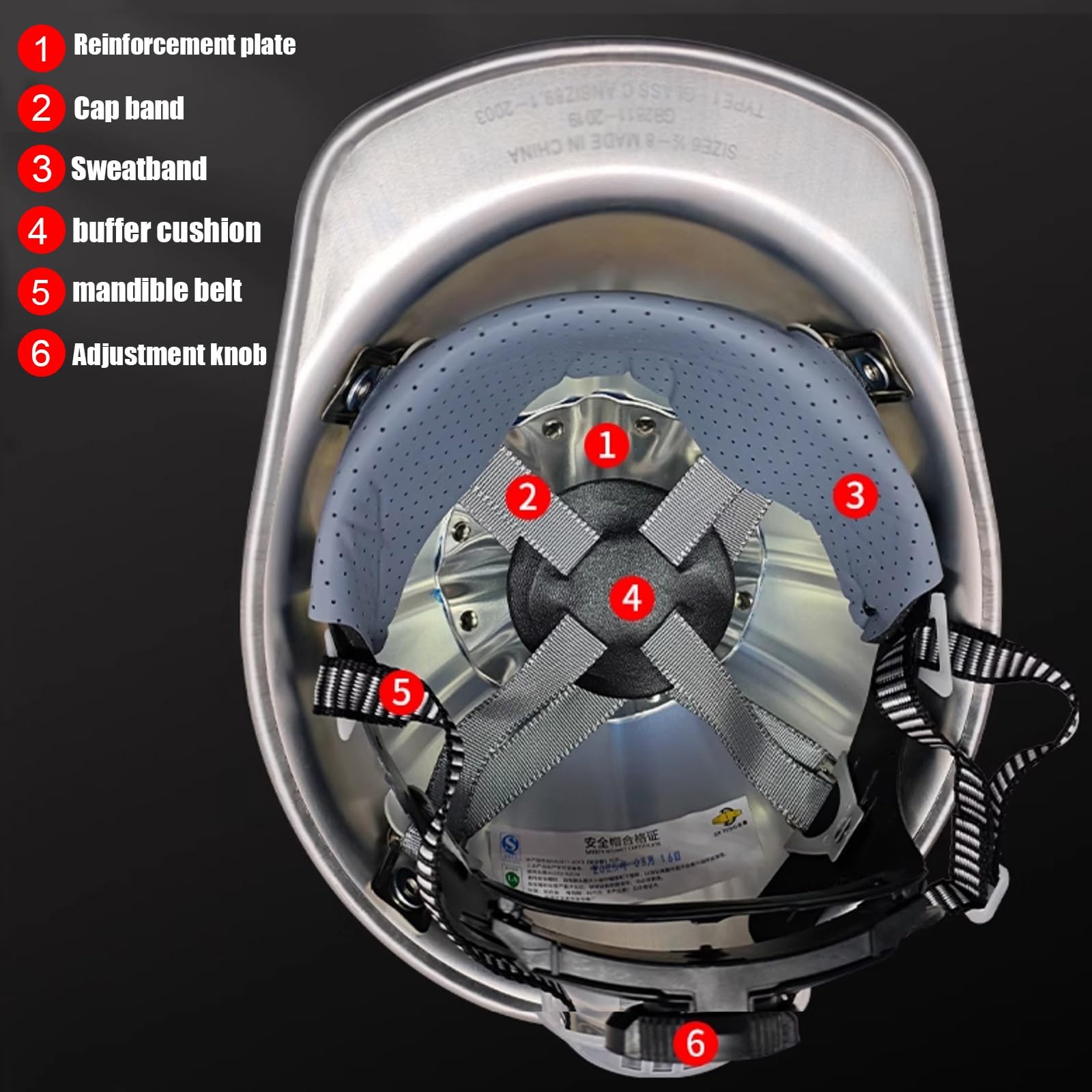Casco de Seguridad de Aleación de Aluminio con Forro Interior Desmontable Cascos Rígido Plateado para Obras 5,1" de Profundidad Fijación de 4 Puntos Dispositivo de Ajuste