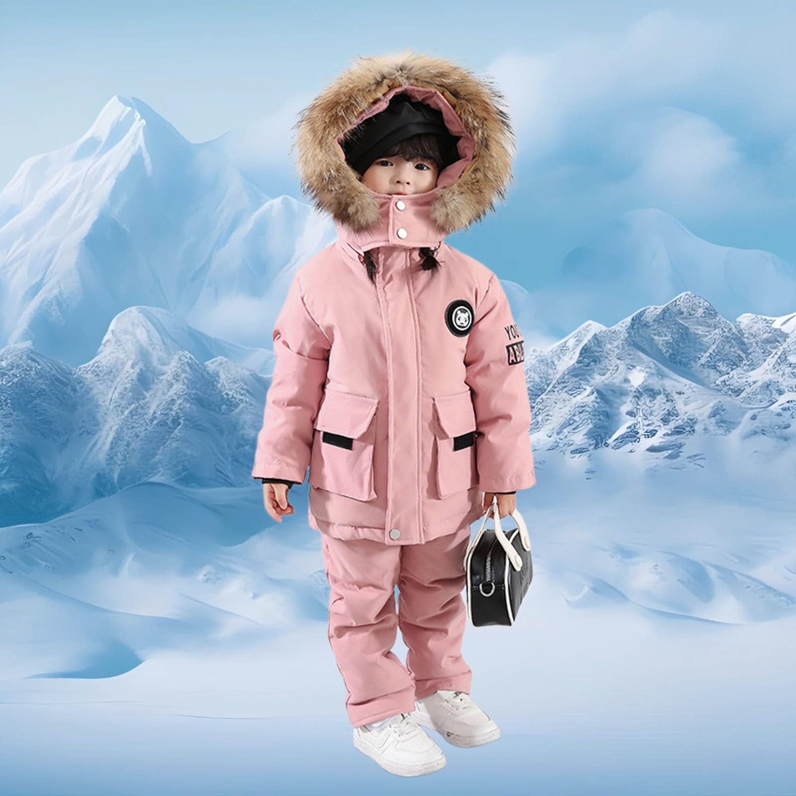 Generisch Tuta da neve invernale da bambina, isolata, imbottita, in due pezzi, calda, termica, con tuta per il freddo