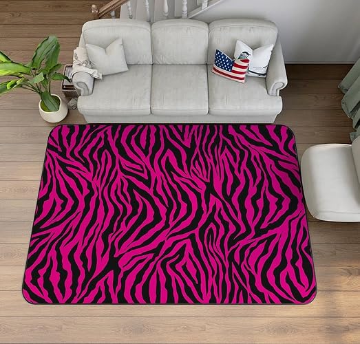 Girls Pink Black Zebra Print Area Rug Women Zebra Stripe Rugs for Bedroom Living Room, Wild Animal Skin Decor Non Slip Floor Door Mat 59x39 Inch, Ultra Cozy Durable Carpet - Multi 11 - 3'3" x 4'11" (Rectangular)