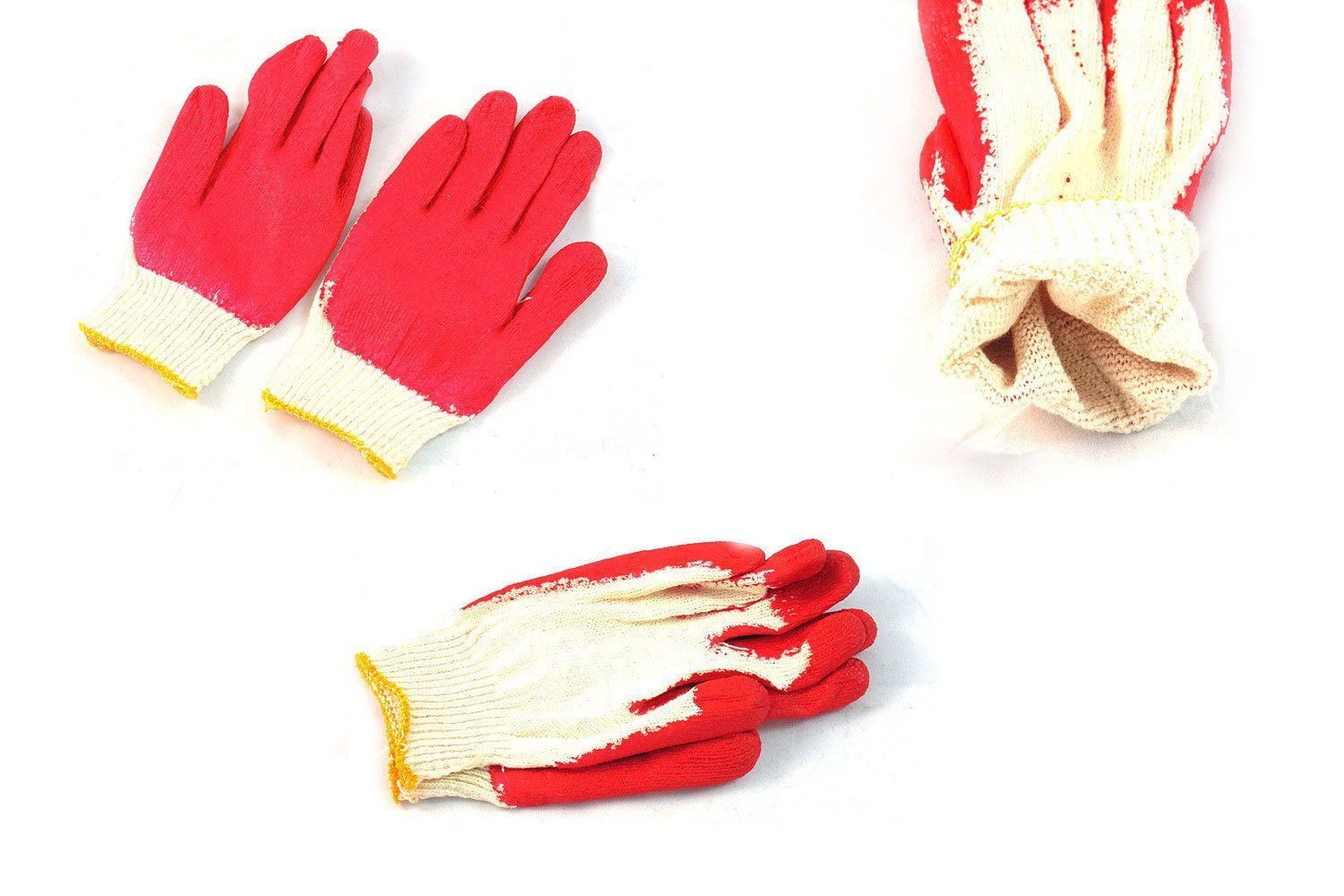 240 Pairs String Knit Red Palm Latex Dipped Gloves, Made in Korea