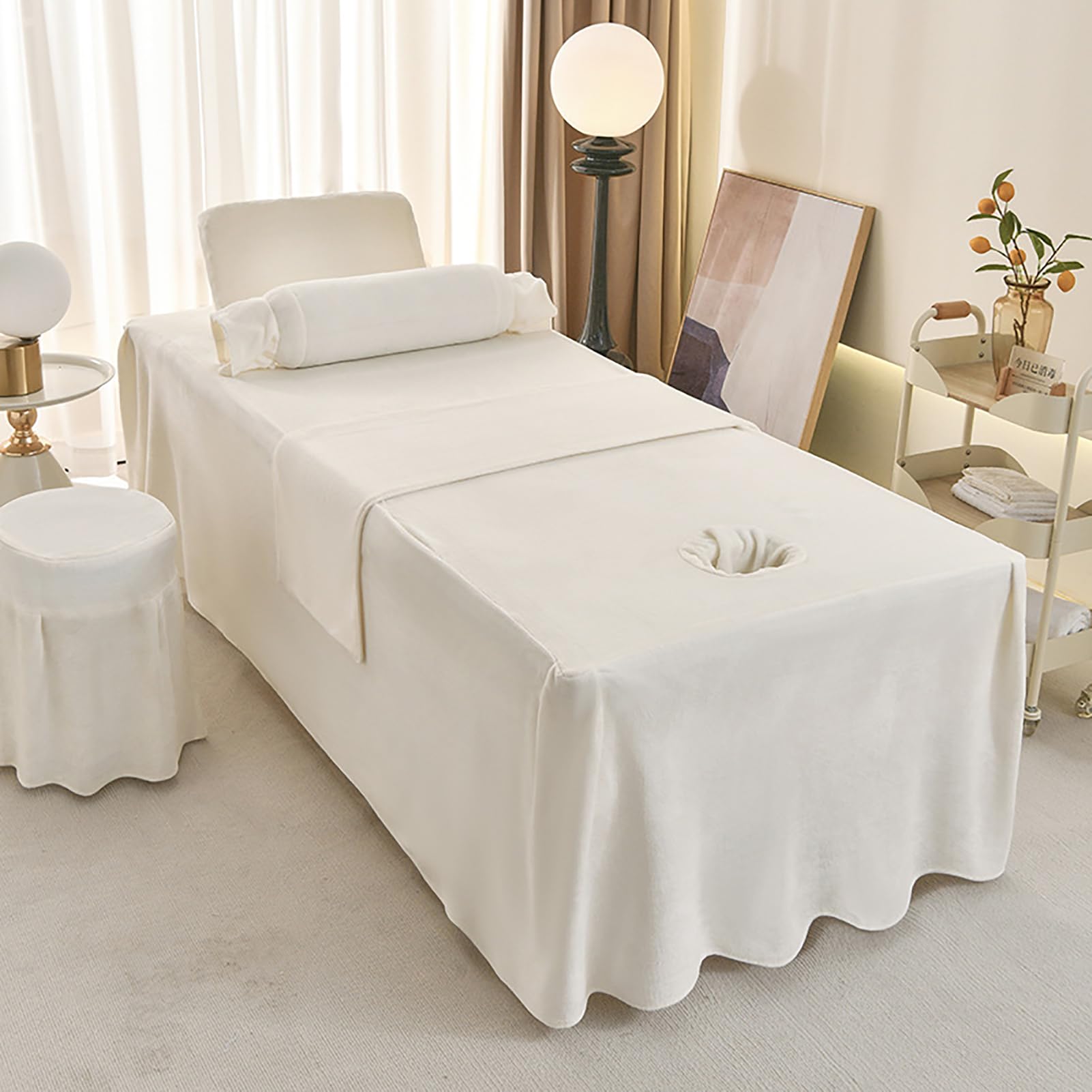 Spódnica do łóżka do masażu Pokrowiec na łóżko spa z elastyczną taśmą Oddychająca spódnica do stołu, 4-częściowy zestaw pościeli do salonu kosmetycznego,Yellow3,80x190cm(31x75inch)
