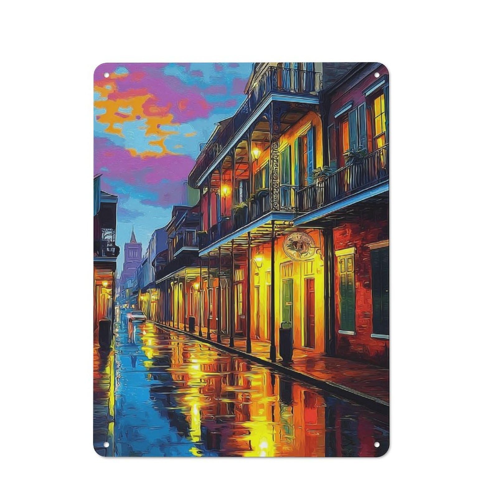 Junmoney Rainy Night In New Orleans -2 For Man Cave Or Games Room, Retro Metal Plaque 40X30cm, For Metal Sign Collectors, For Garage And Workshop Walls