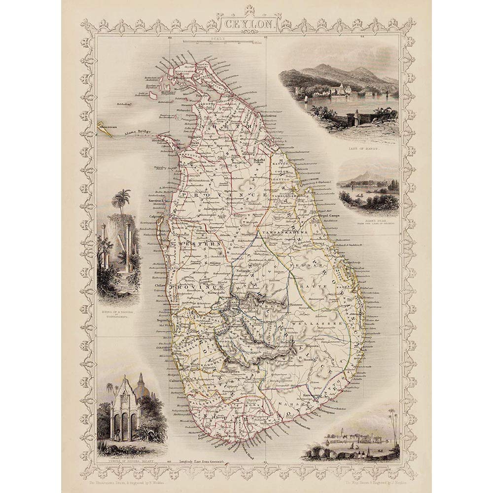 Wee Blue Coo Unframed Paper Ceylon Sri Lanka Map Art Print Poster Wall Decor 12X16 Inch