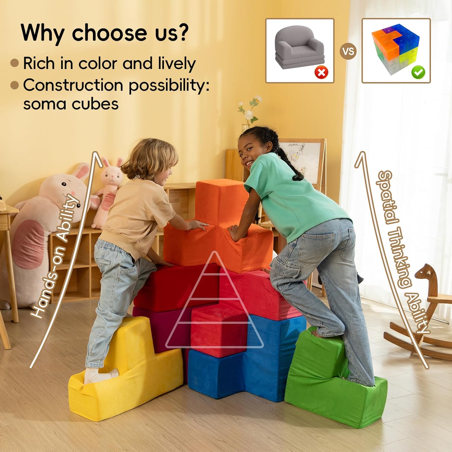 Frolic & Fun Modular Kids Play Couch, Convertible Foam Sofa for Toddlers & Kids, Safe CertiPUR-US Foam, Washable Covers, Indoor Climbing & Fort Building Toy for Playroom