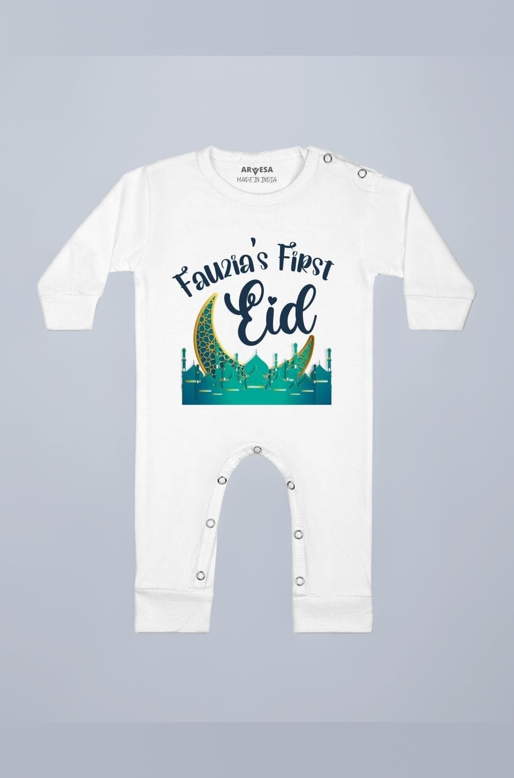 My First Eid Customised Unisex Jumpsuit Bodysuit Name Customized JS-850 Adorable present for My First Eid Dress For Baby Boy