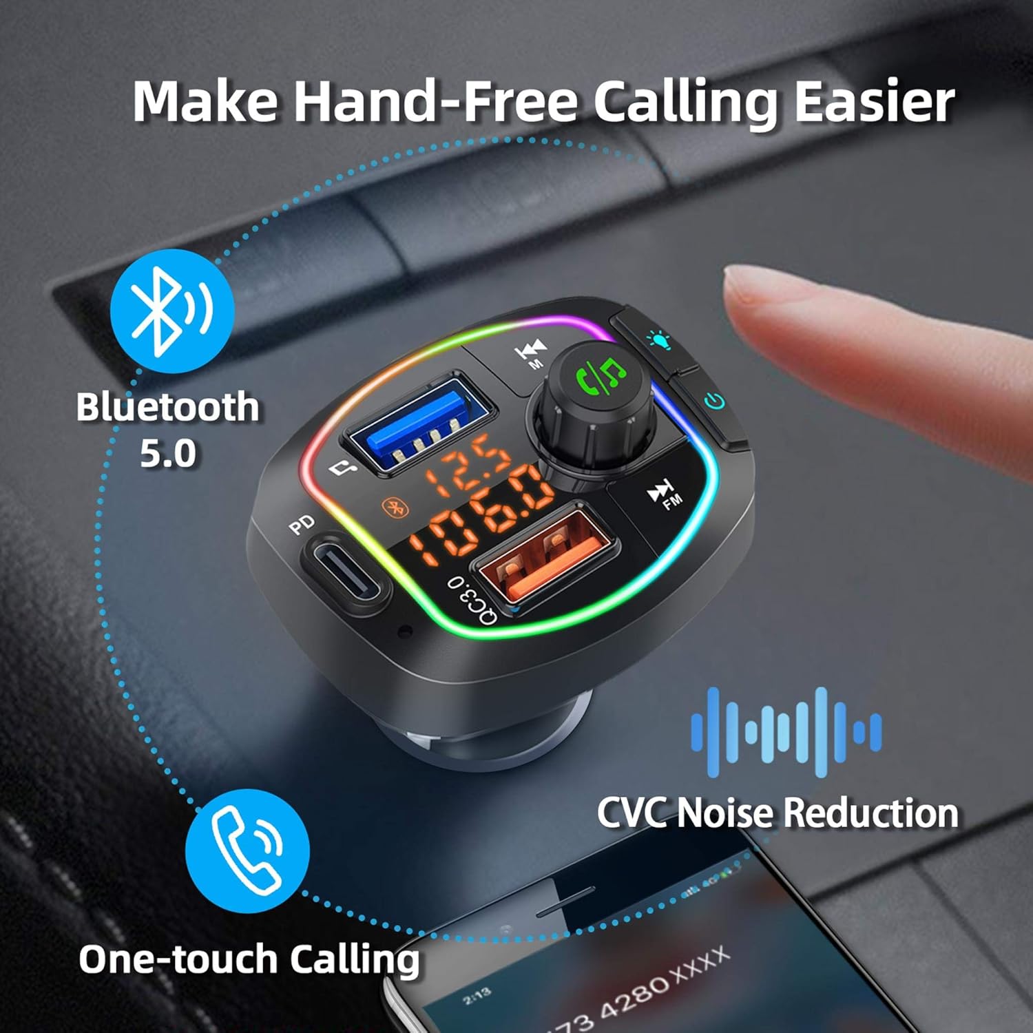 80% оƒƒ Dіѕсоunt Orikgher Bluetooth FM Transmitter for Car, BT V5.0 Radio Adapter, 36W PD & QC3.0 Smart Charger, Hands-Free Call Kit, Battery Voltage Monitor, LED Backlit, Siri Google Assistant, Support U Disk/TF Card