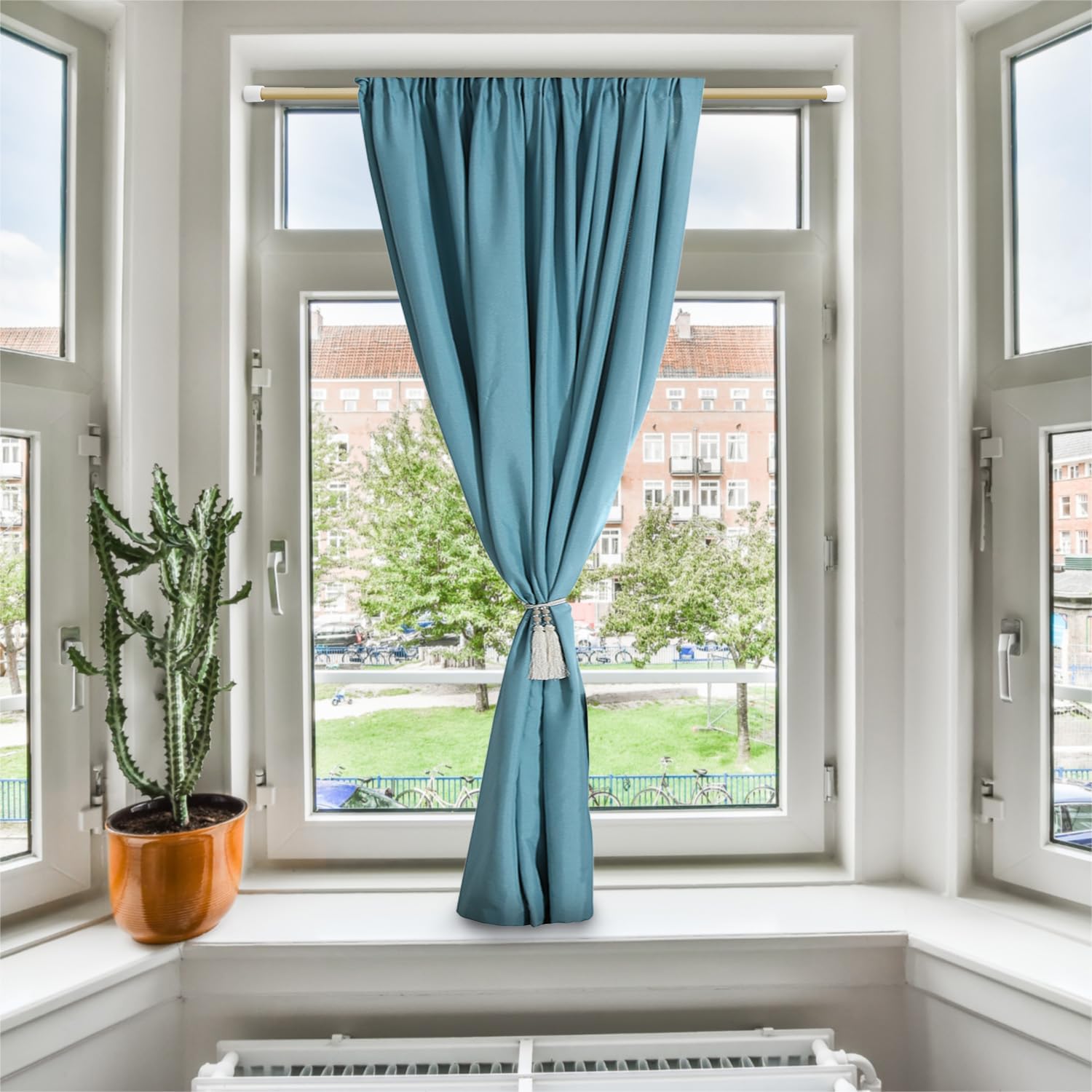 Amazing Drapery Hardware 7/16 Inch Brass Spring Tension Rods, Set of 2 - Adjustable Length 28-48 Inches - Twist to Fit Curtain Rods for Lightweight Sheer Panels, Sidelight Windows, and Small Spaces