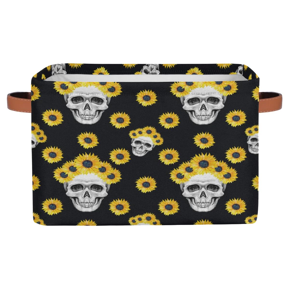 Mularoka Sunflower Wreath Skulls Storage Basket 15*11*9.5 Inch Collapsible Storage Bins Foldable Storage Box Bins with Handles For Clothes Kitchen Living Room Storage 2 Pcs