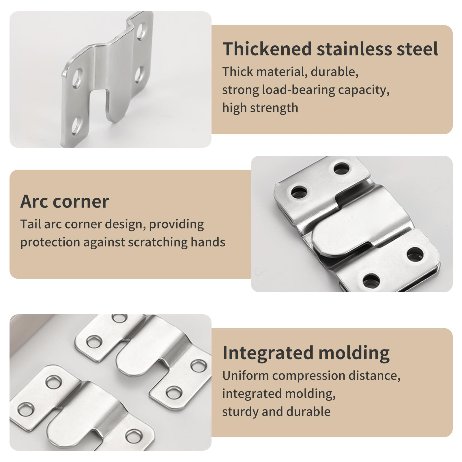 4Pcs Headboard Wall Fixings Brackets, Flush Concealed Mount Bracket, Stainless Steel Heavy Duty Picture Hanging - Image 3