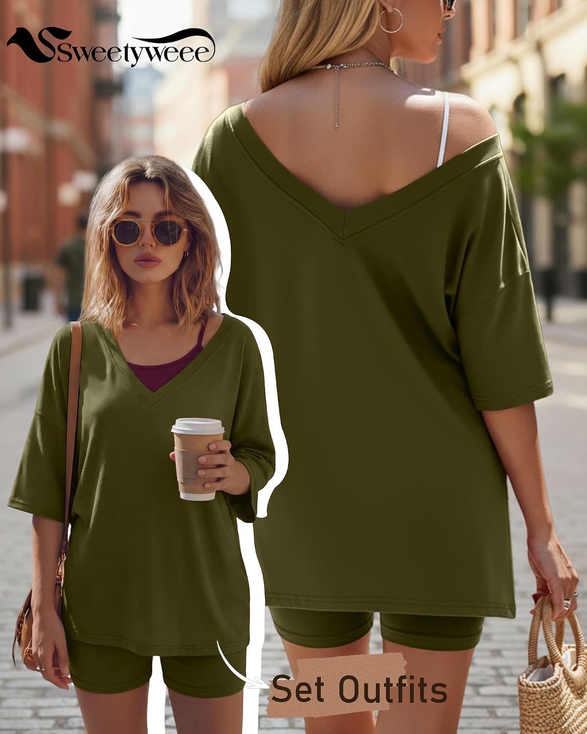 Women's 2 Piece Maternity Oversized Set, Olive Green, Large