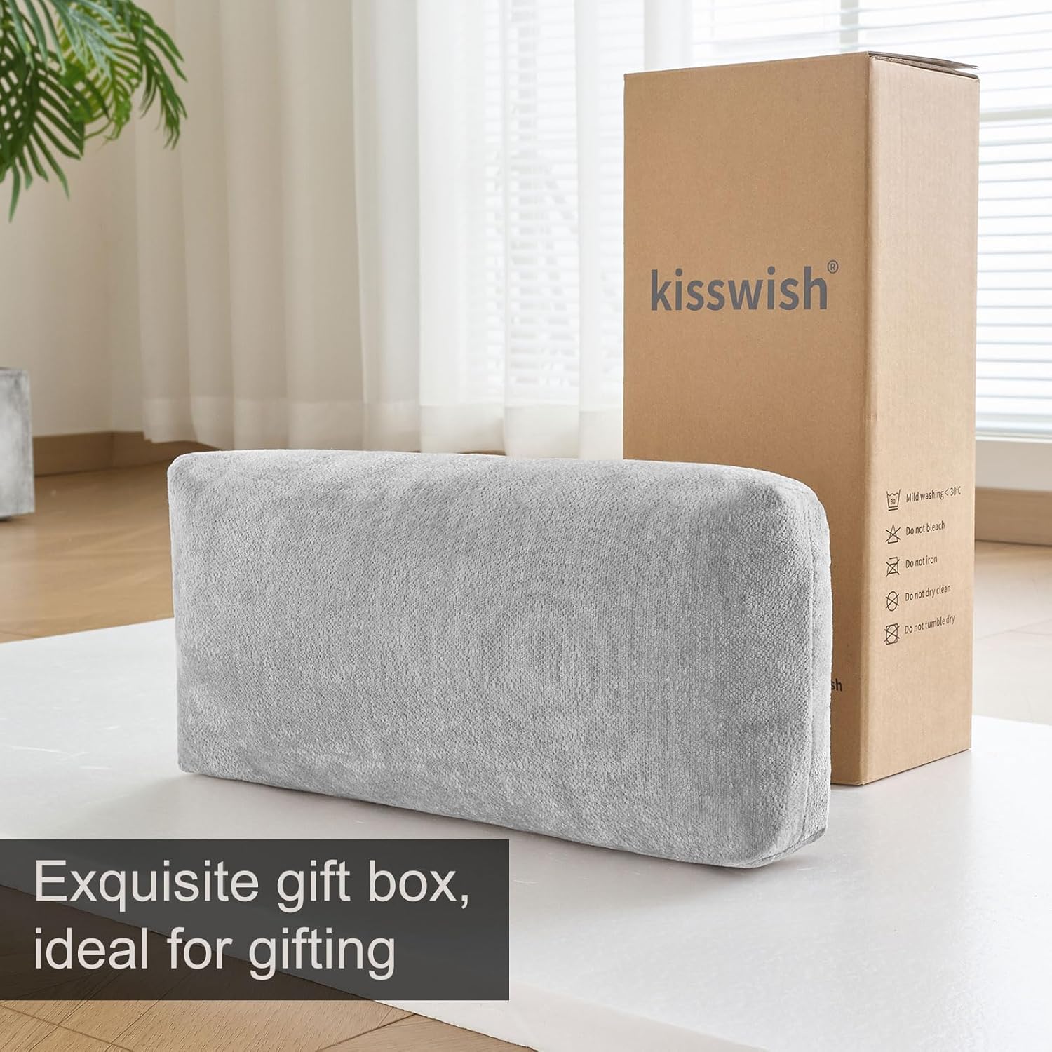 Chenille Neck Pillow for Sofa - Adjustable Headrest, Non-Slip Neck Support Cushion for Pain Relief, Comfortable Chair Pillow, Grey - Image 2