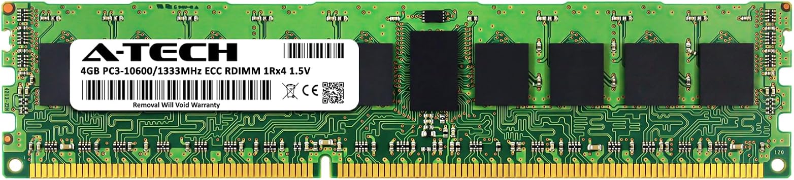 A-Tech 4GB DDR3 1333MHz PC3-10600R ECC RDIMM 1Rx4 Single Rank 1.5V Registered DIMM 240-Pin Server RAM Memory Upgrade Module (A-Tech Enterprise Series)