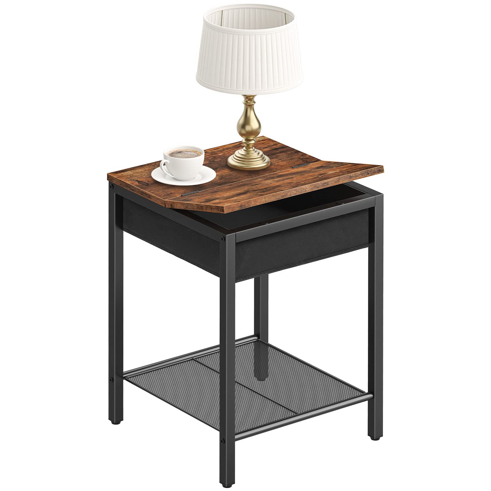 Buy HOOBRO Nightstand, Flip Top Side Table with Mesh Storage Shelf, Industrial End Table for