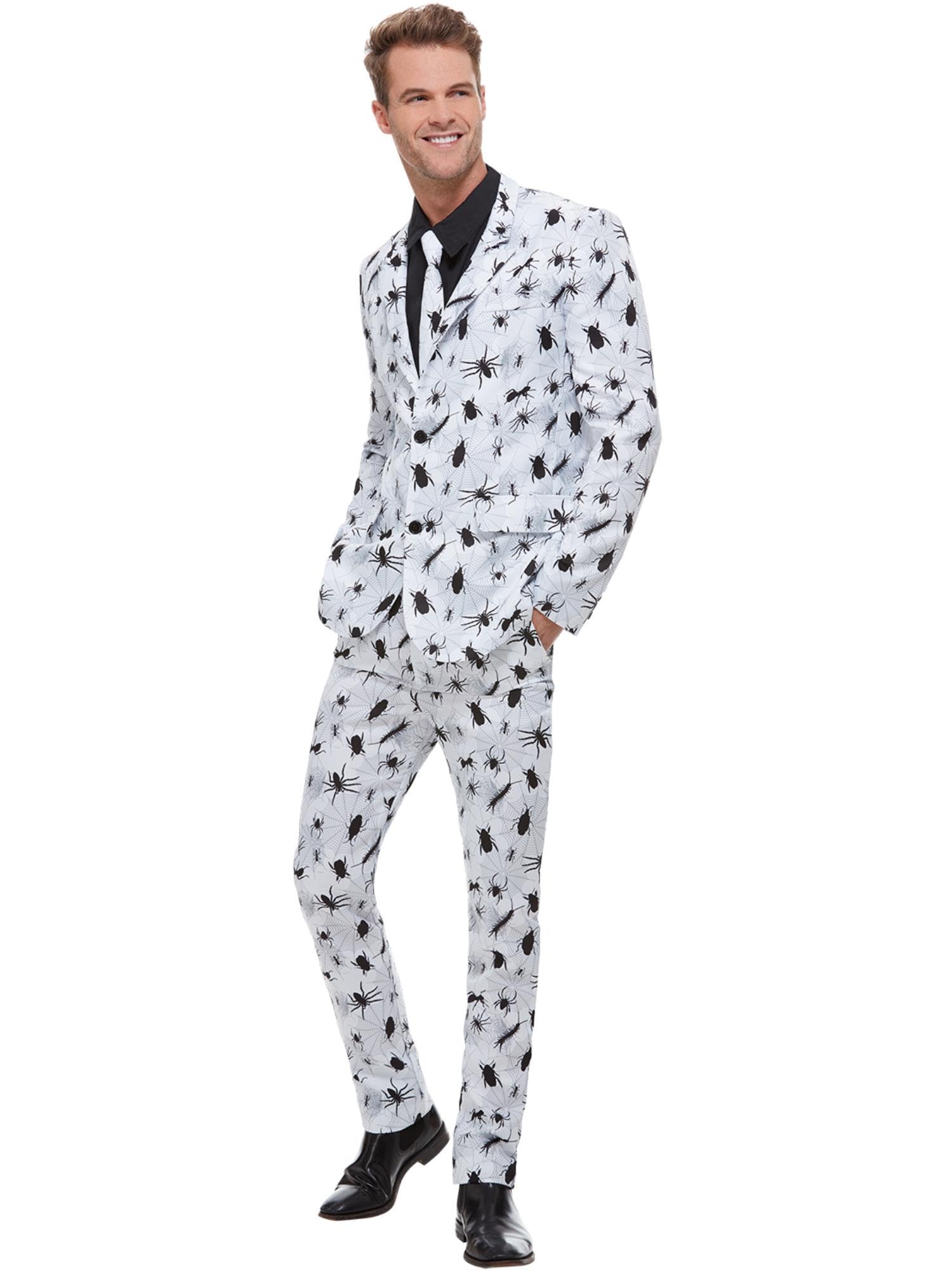 Smiffys Bugging Out Suit, White with Jacket, Trousers & Tie, Stand Out Suits Fancy Dress, Halloween Dress Up Costumes